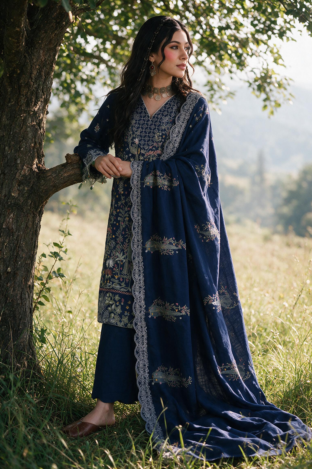 Embroidered Shirt Shalwar Shawl - 0350