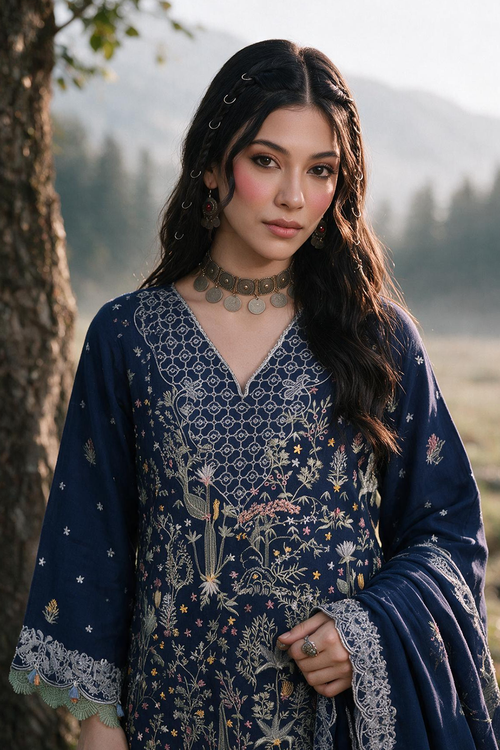 Embroidered Shirt Shalwar Shawl - 0350