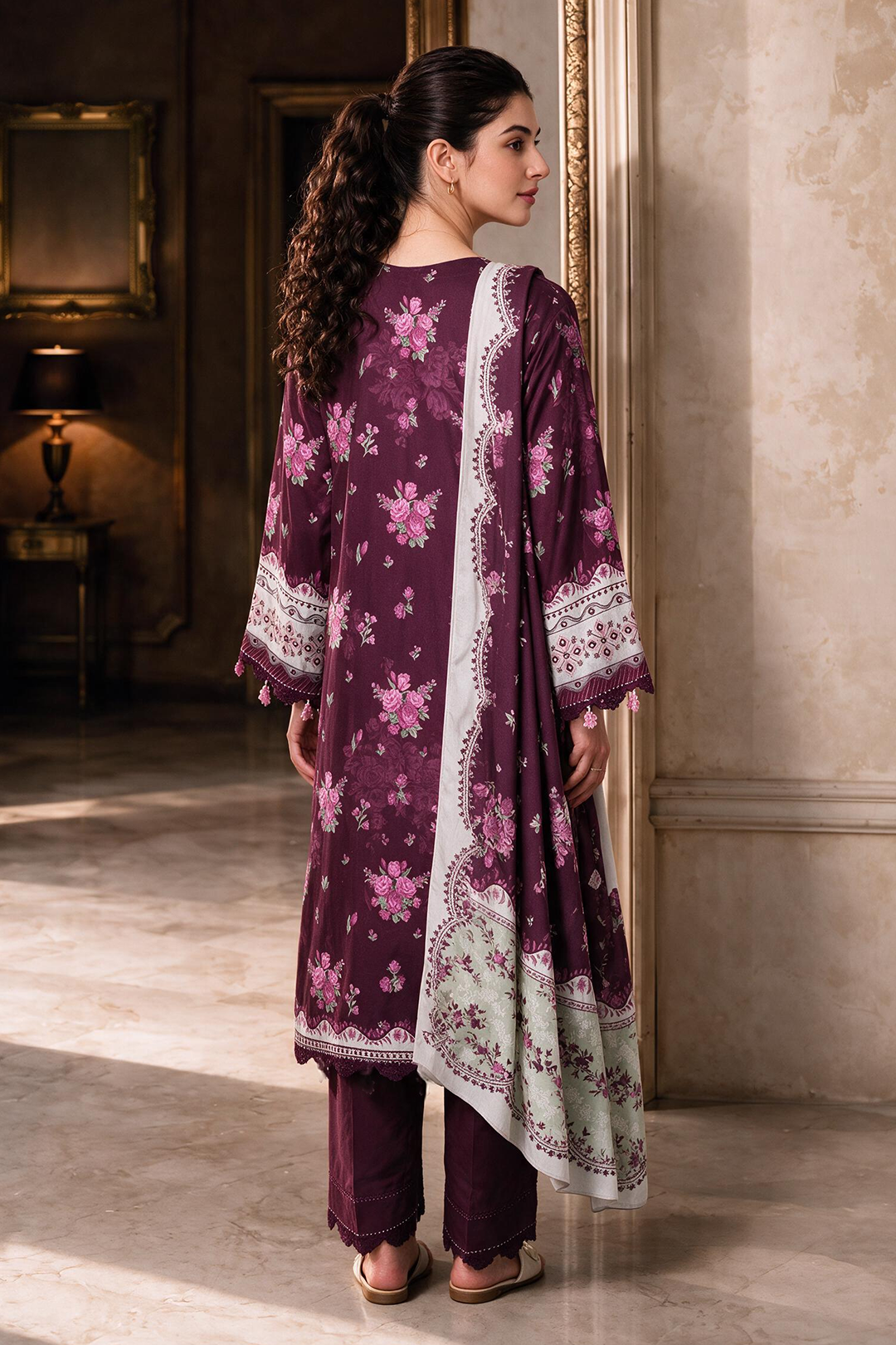 Embroidered Shirt Shalwar Shawl - 0465
