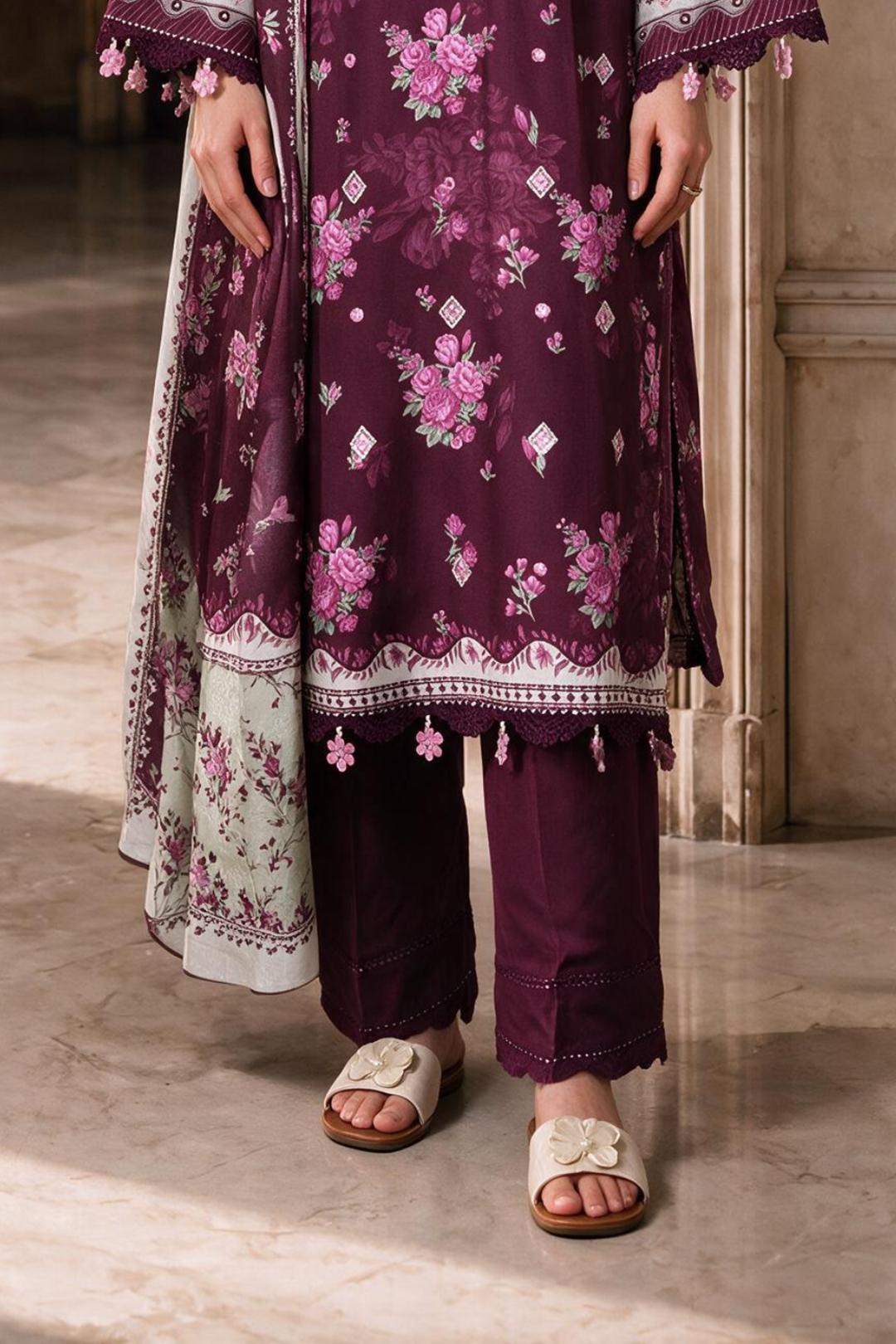 Embroidered Shirt Shalwar Shawl - 0465
