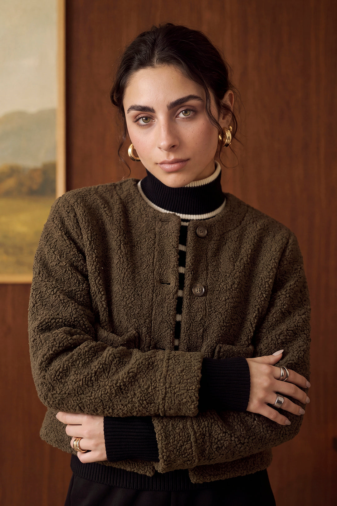 Cropped Crew Neck Sherpa Jacket - 1103
