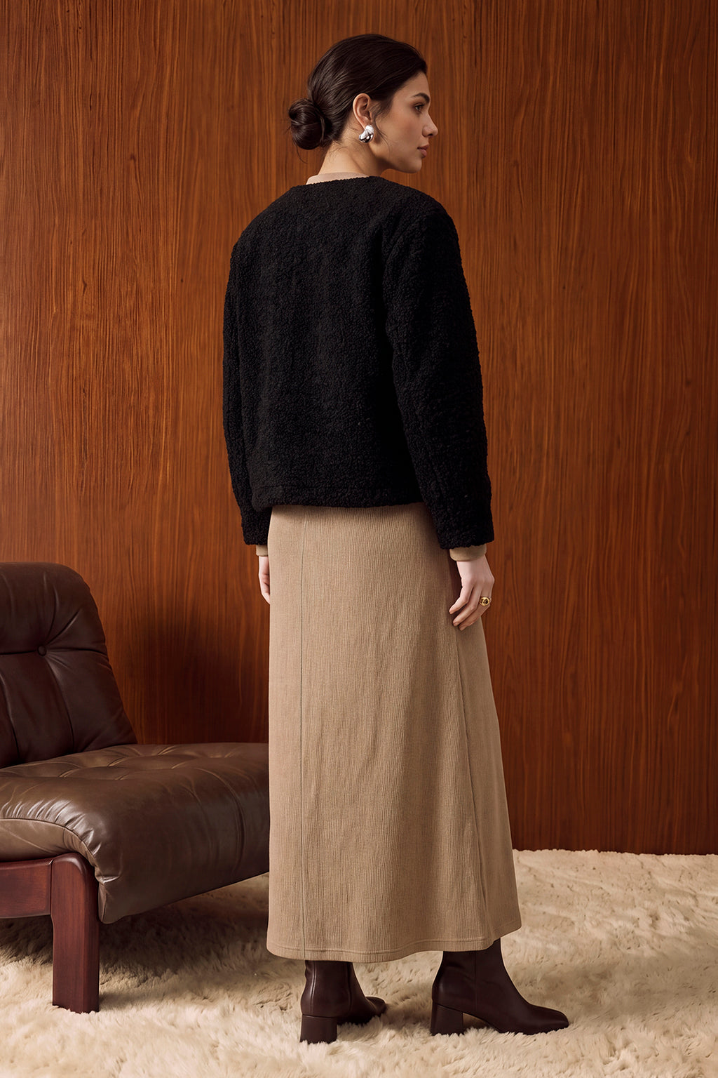 Cropped Crew Neck Sherpa Jacket - 1104