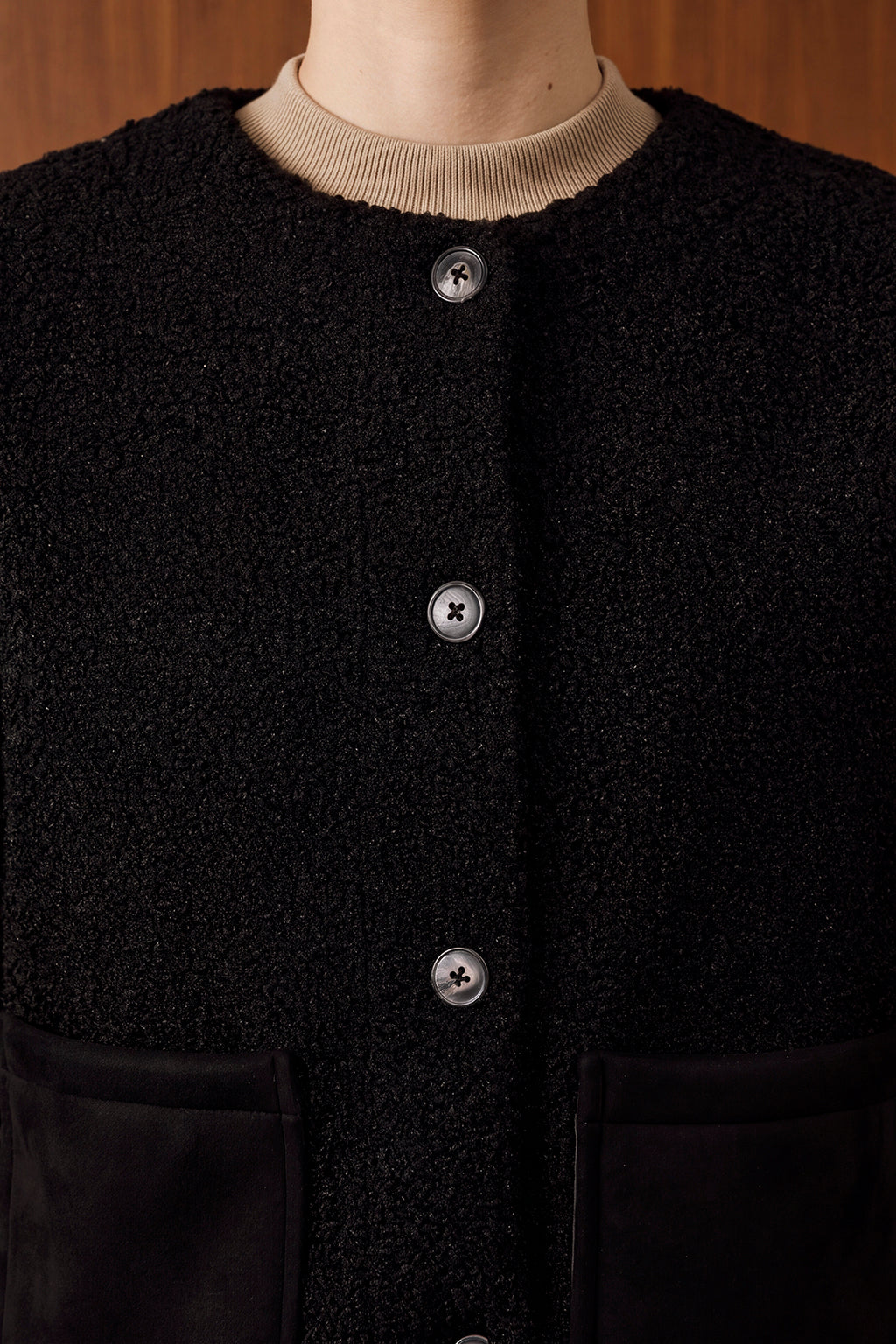 Cropped Crew Neck Sherpa Jacket - 1104