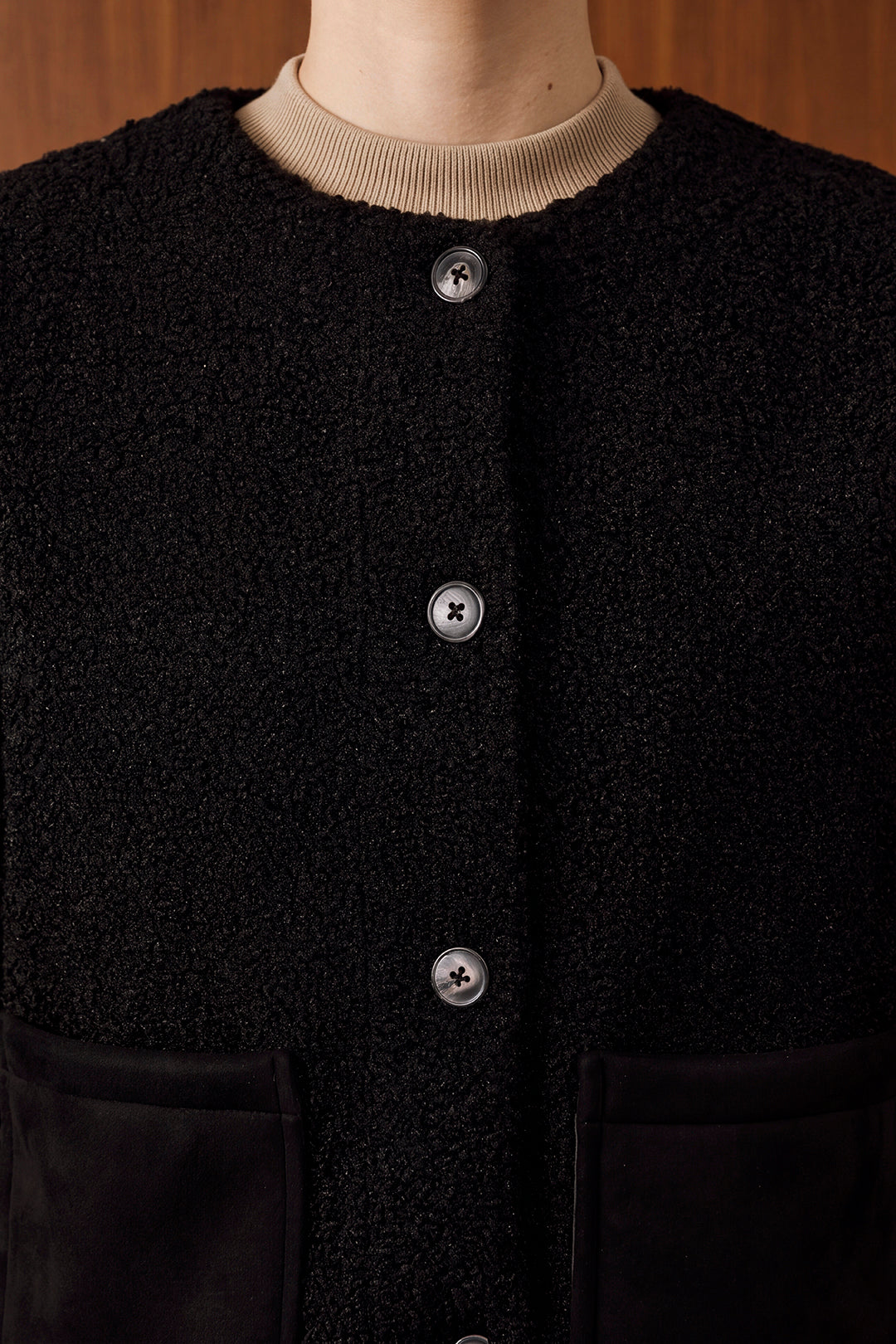Cropped Crew Neck Sherpa Jacket - 1104