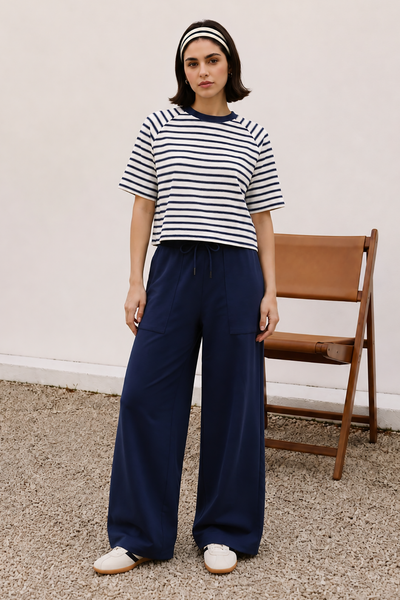 Co-ord Set Boxy Fit Striped Tee - 6009