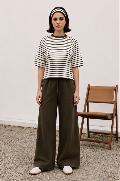 Co-ord Set Boxy Fit Striped Tee - 6010