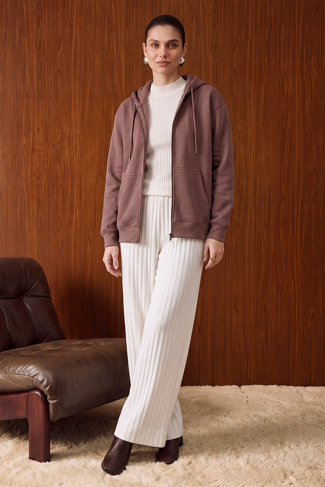 Relaxed Fit Graphic Zipper Hoodie - 1120