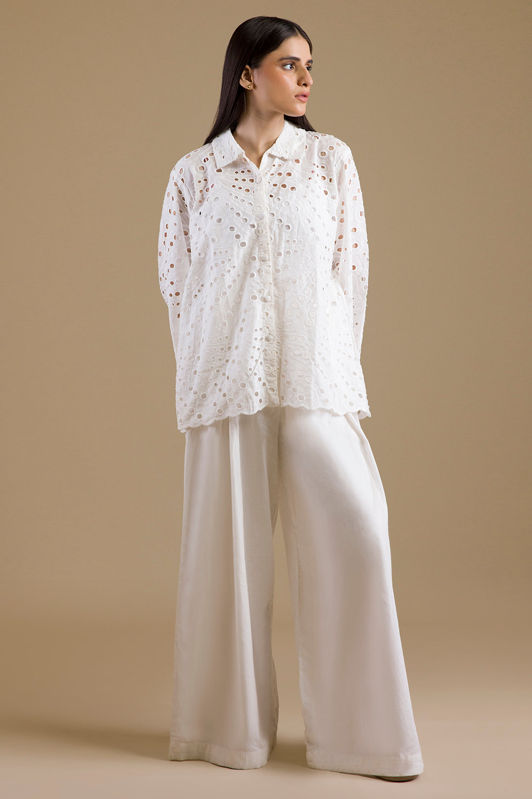 Eyelet Button-Down Shirt - 1378
