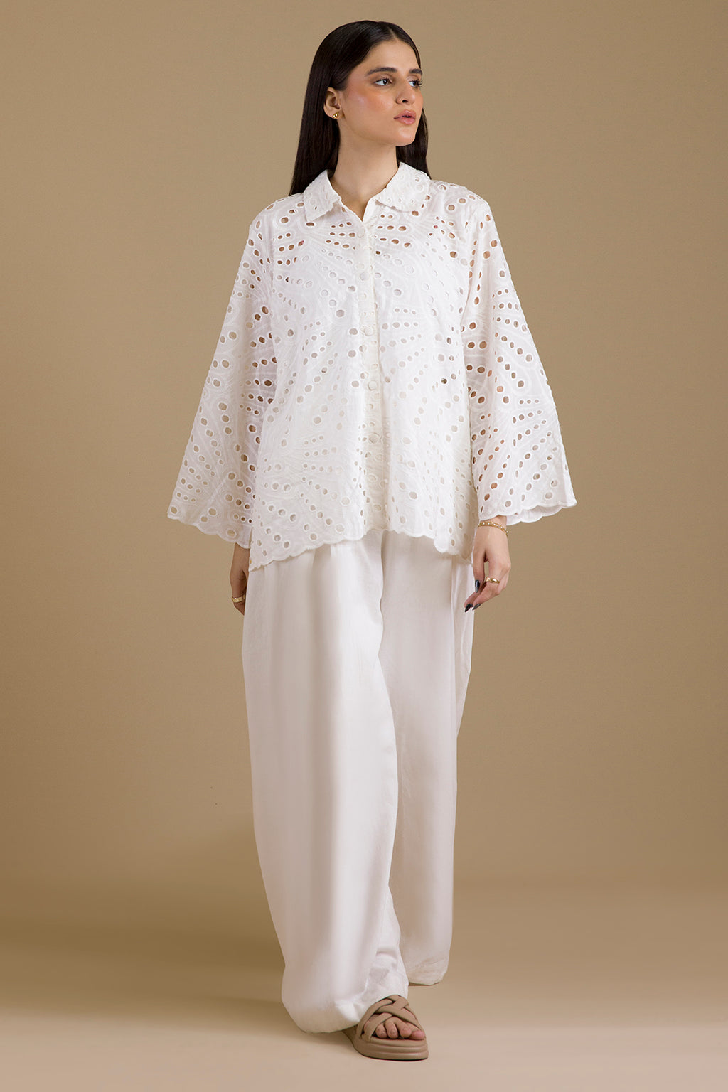 Eyelet Button-Down Shirt - 1378