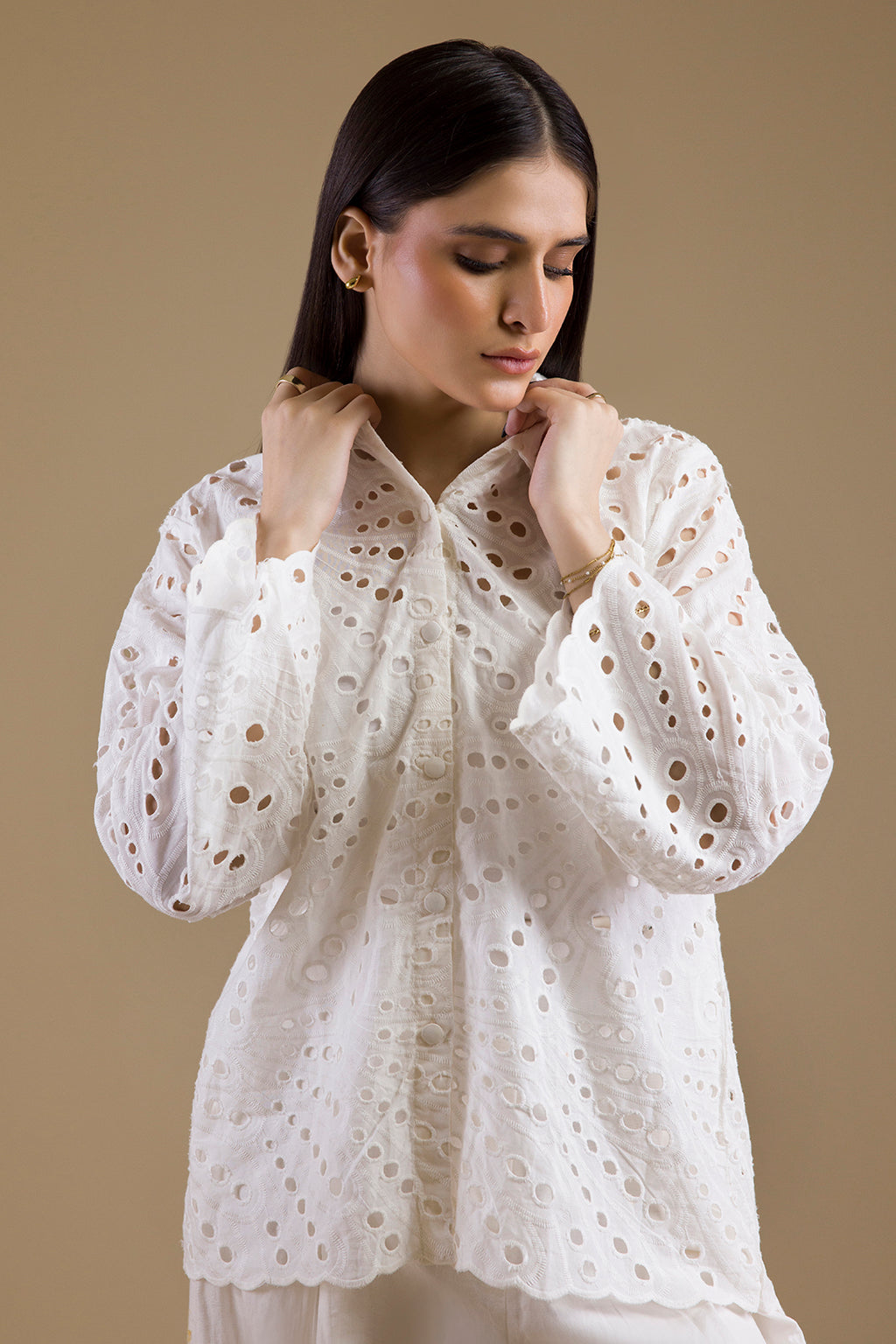 Eyelet Button-Down Shirt - 1378