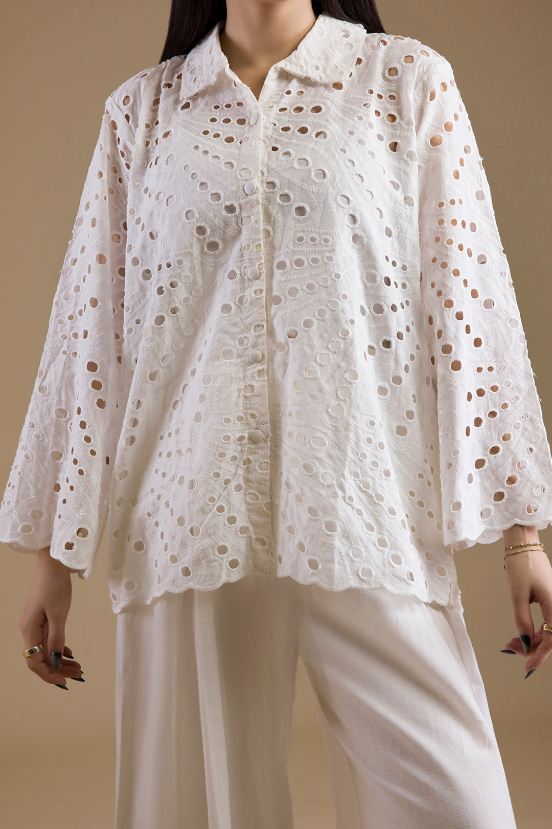 Eyelet Button-Down Shirt - 1378