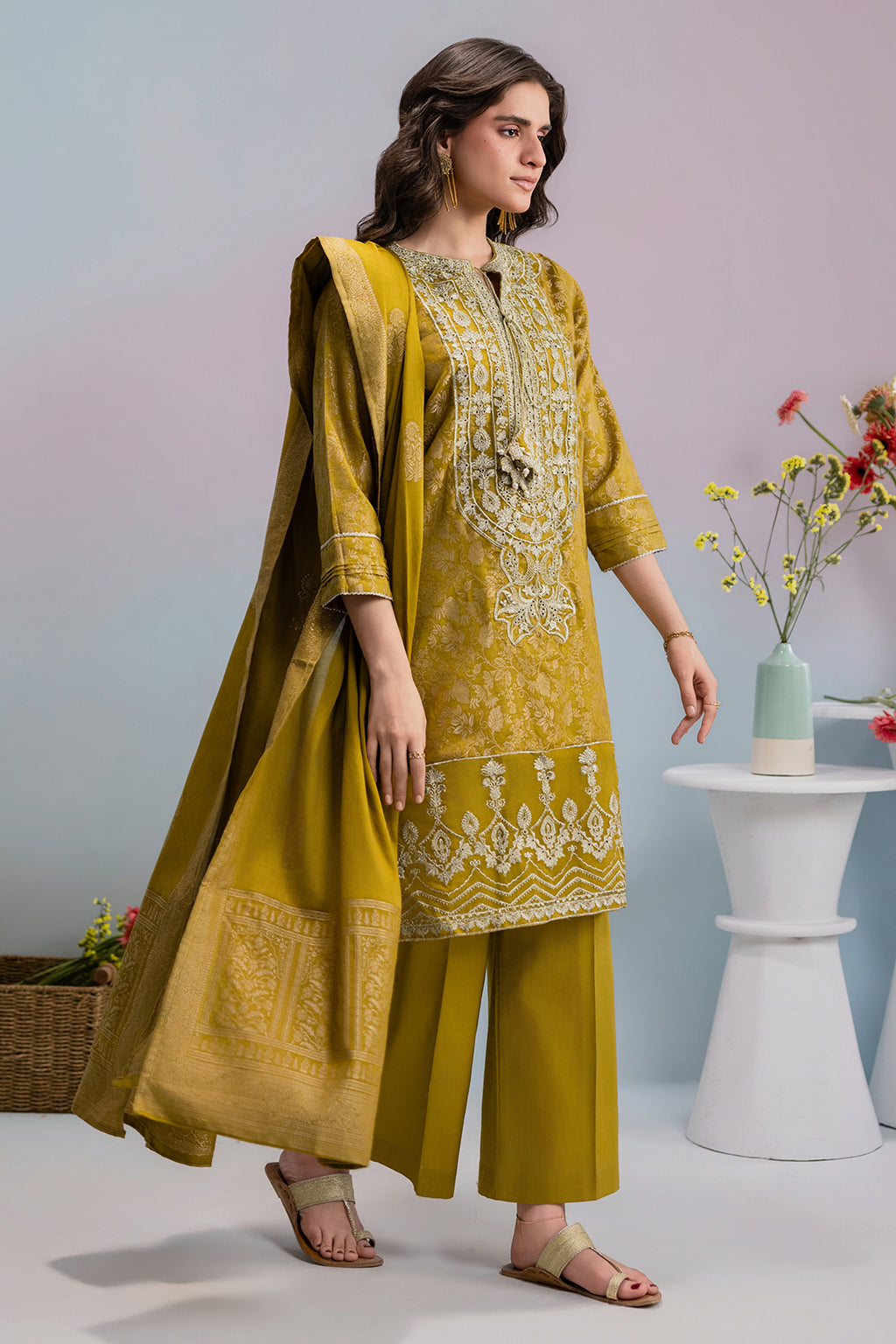 Embroidered Kurta Dupatta Trouser - 3258