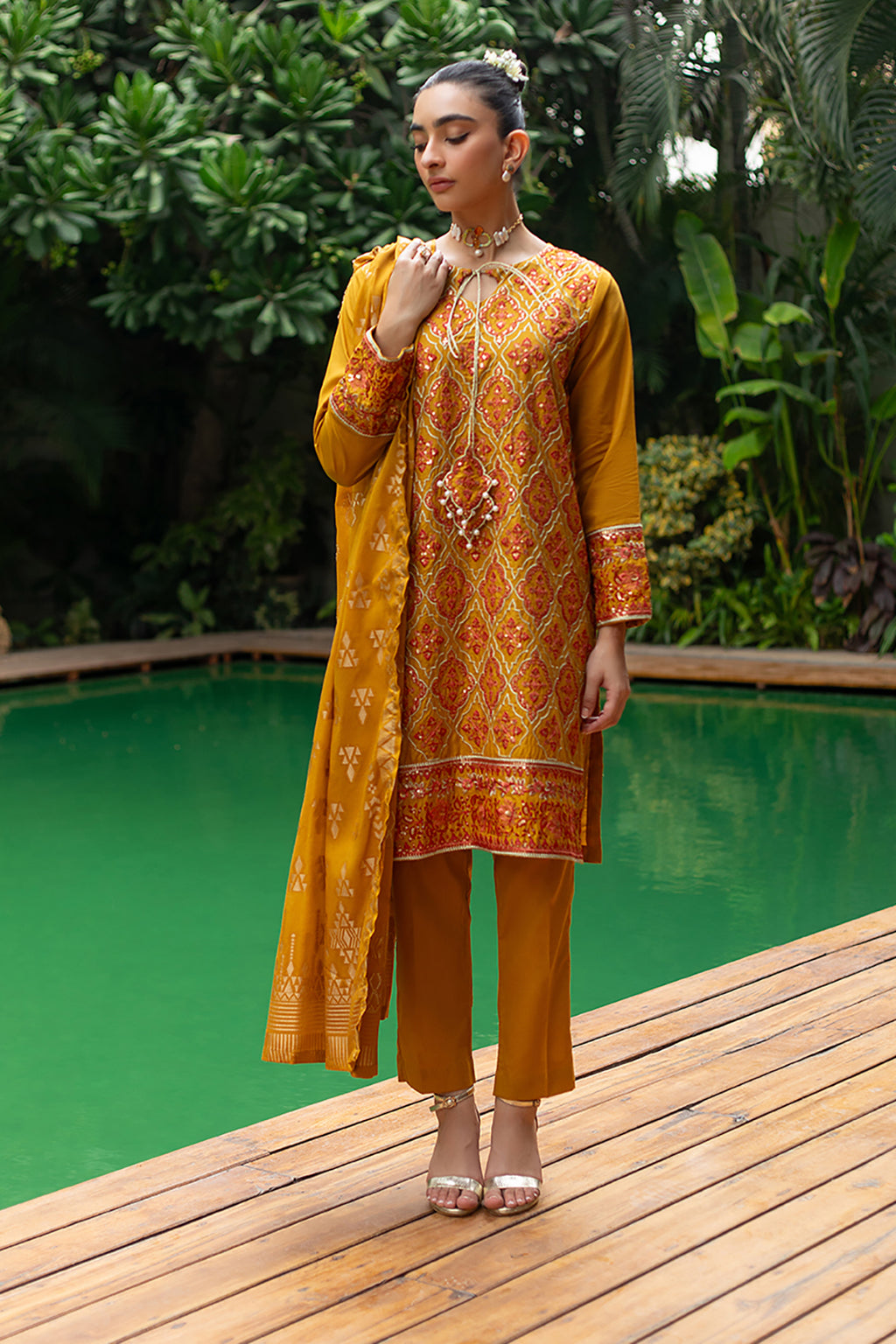 Embroidered Kurta Dupatta Trouser - 3253