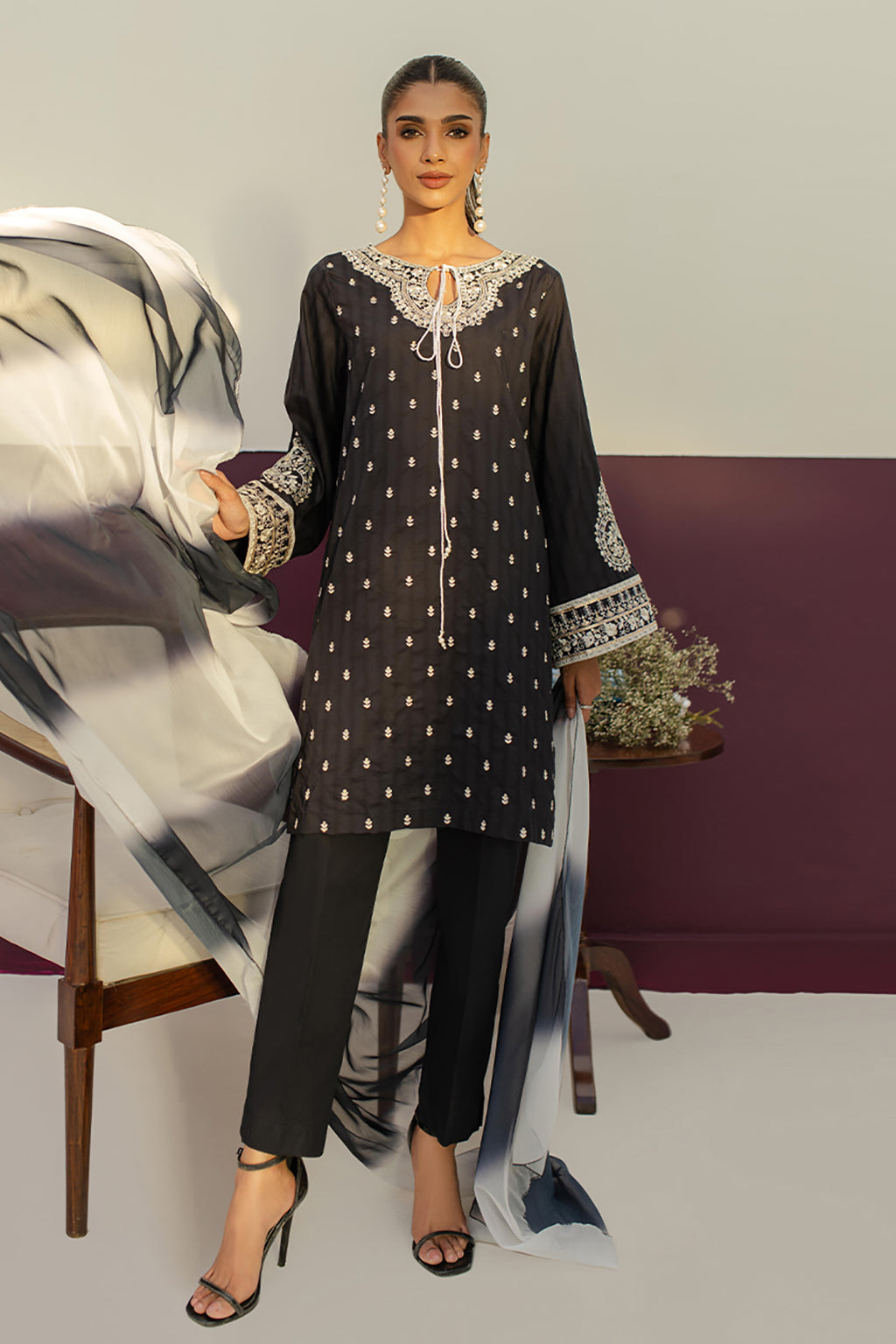 Embroidered Kurta Dupatta Trouser - 3268