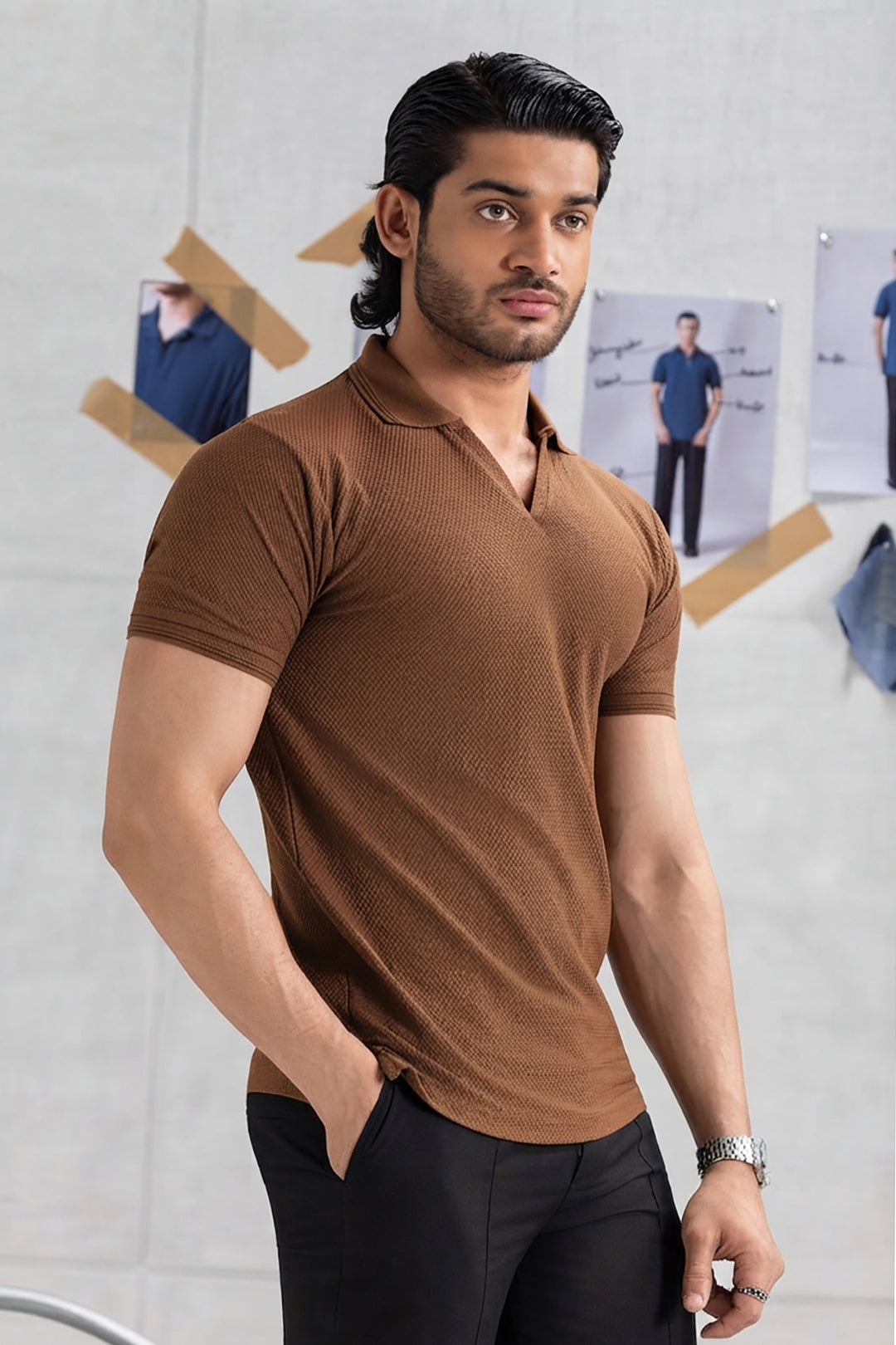 Textured Johnny Collar Polo - 5005