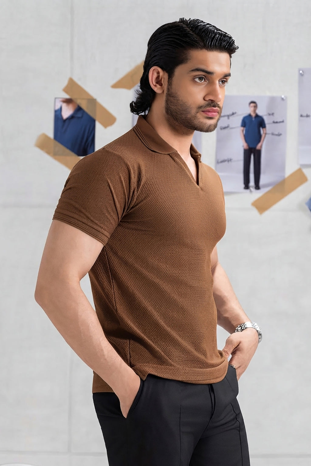 Textured Johnny Collar Polo - 5005
