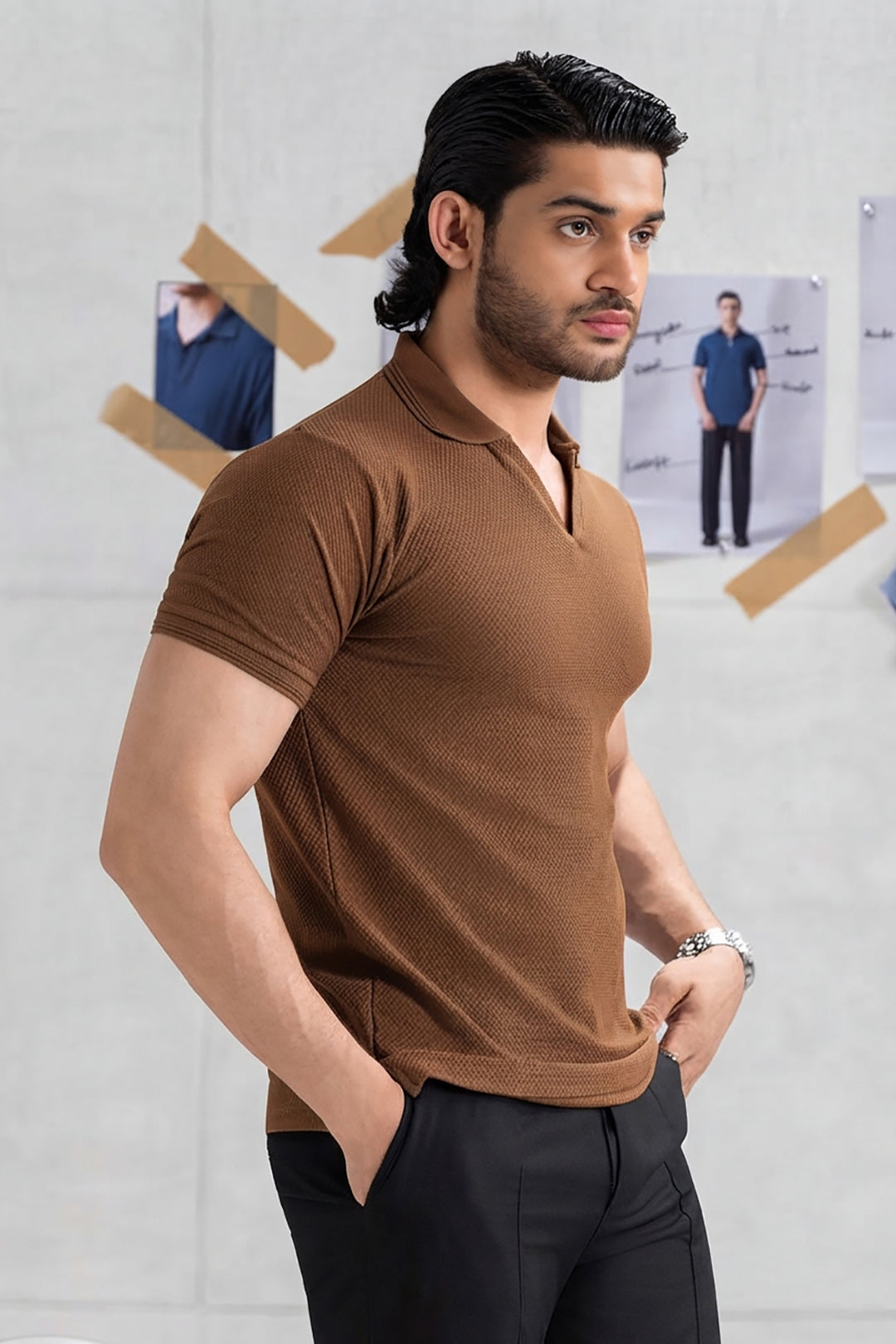Textured Johnny Collar Polo - 5005