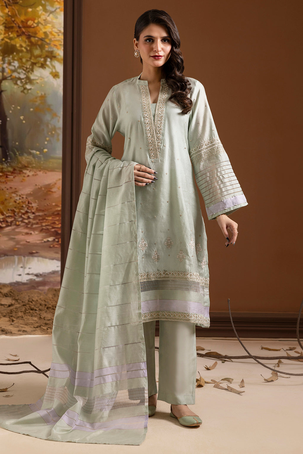 Embroidered Kurta Dupatta Trouser - 2505